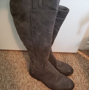 Gray suede knee high boots